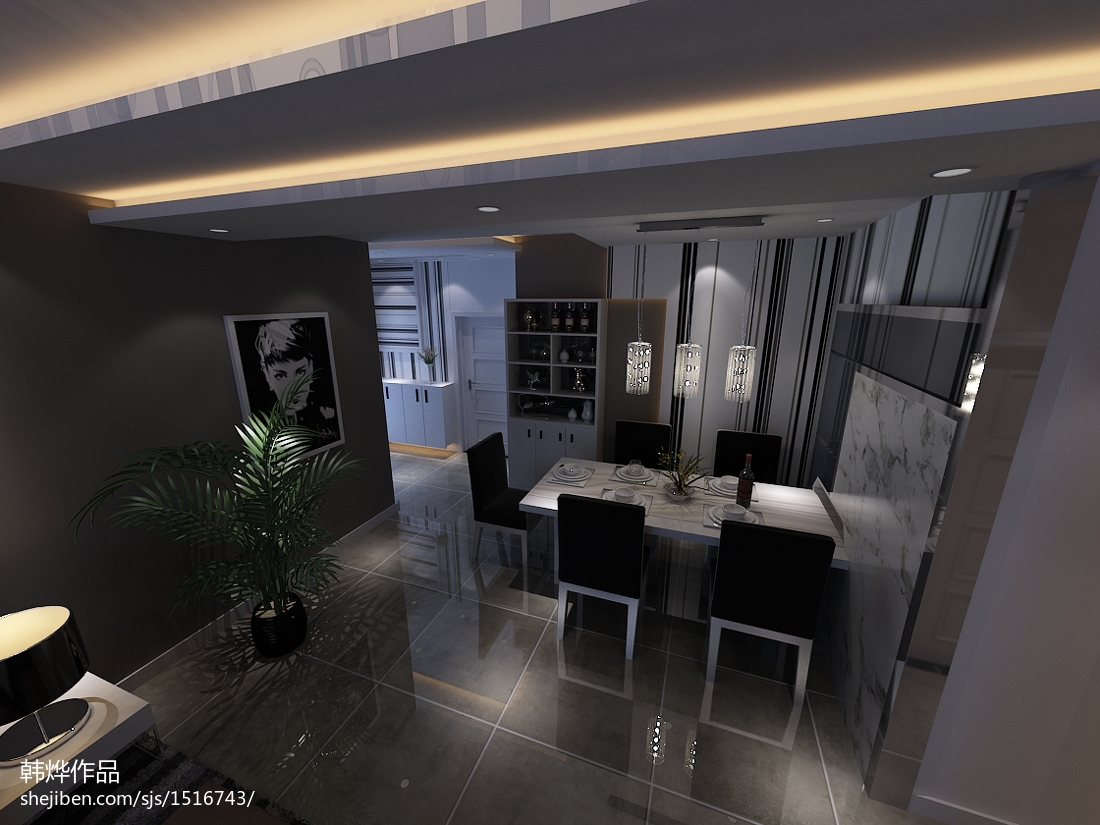 利達(dá)廣場現(xiàn)代簡約風(fēng)三居室 餐廳空間的藝術(shù)與功能融合